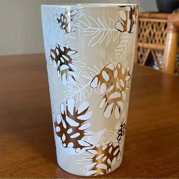 Starbucks 2020 Holiday Pinecone Ceramic Tumbler with Leaf Design 12 oz. - Picture 6 of 11